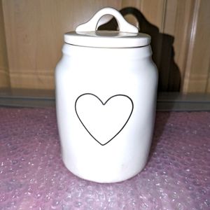 Rae Dunn baby white heart canister. Farmhouse decor
